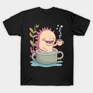 Axolotl & Coffee Kawaii Anime Cute Axolotls & Coffee Lover T-Shirt